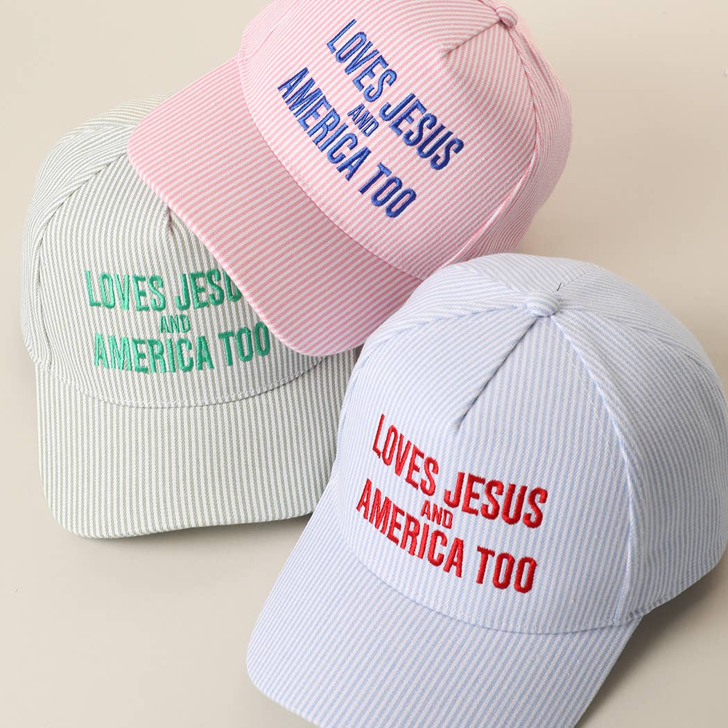 LOVES JESUS AND AMERICA TOO Embroidered Seersucker Hat | Fashion City
