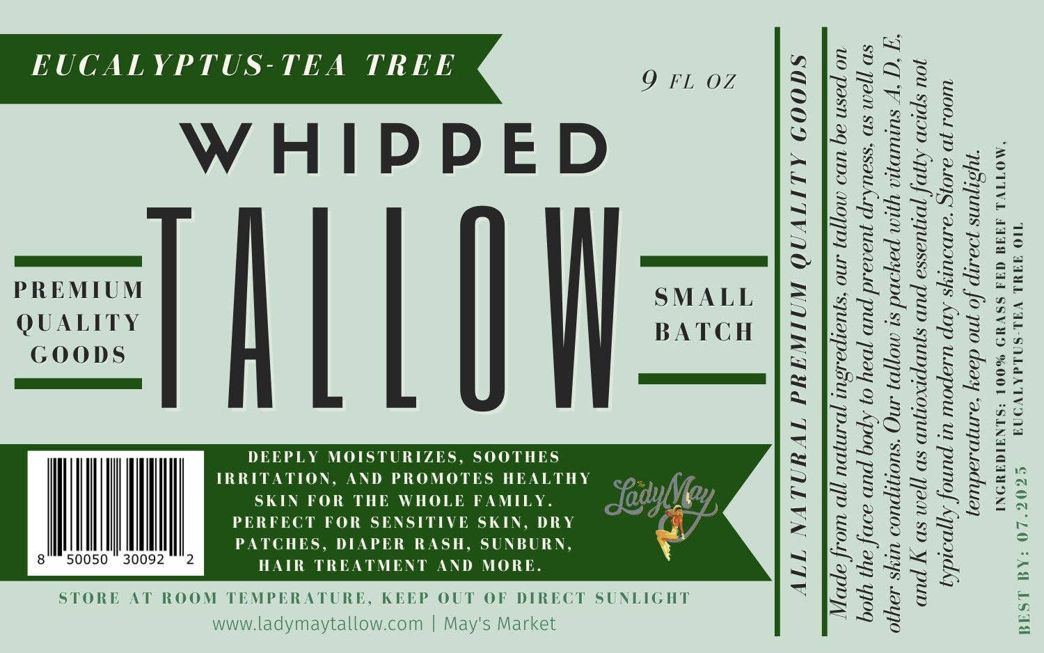 Eucalyptus Tea Tree Whipped Tallow - All Natural Grass Fed Beef Tallow Moisturizer | Lady May Tallow
