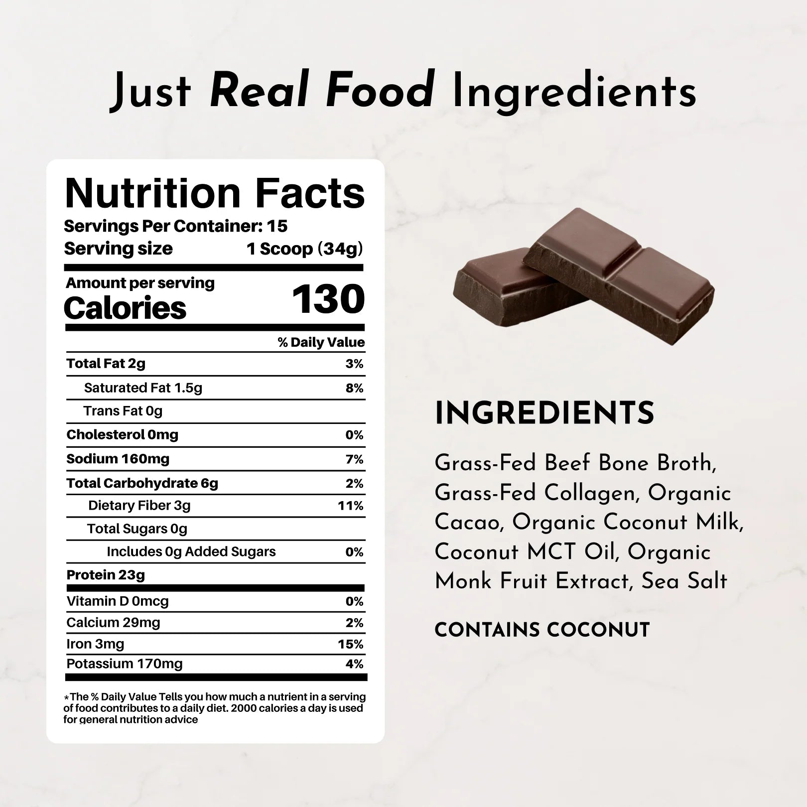 Chocolate Bone Broth Protein Powder | Just Ingredients