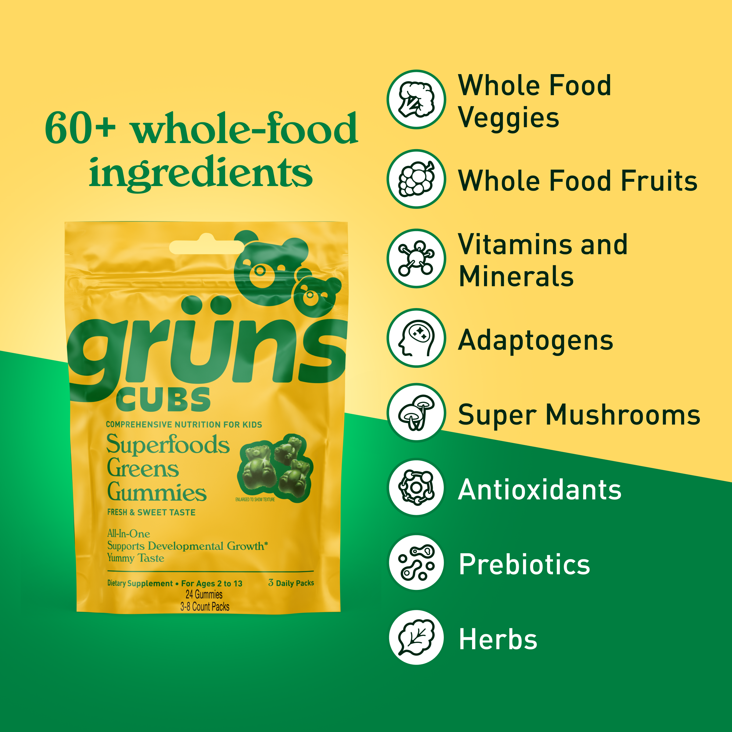 Kids Superfood Greens Gummies, 3 Servings | Gruns