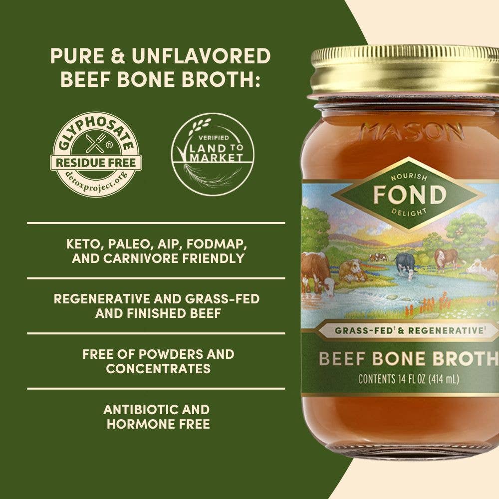 Regenerative Grass-fed Beef Bone Broth 14oz | Fond Regenerative
