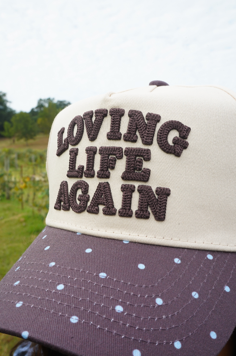 Loving Life Again - Brown & Blue Polka Dot Trucker Hat | Kenzkustomz