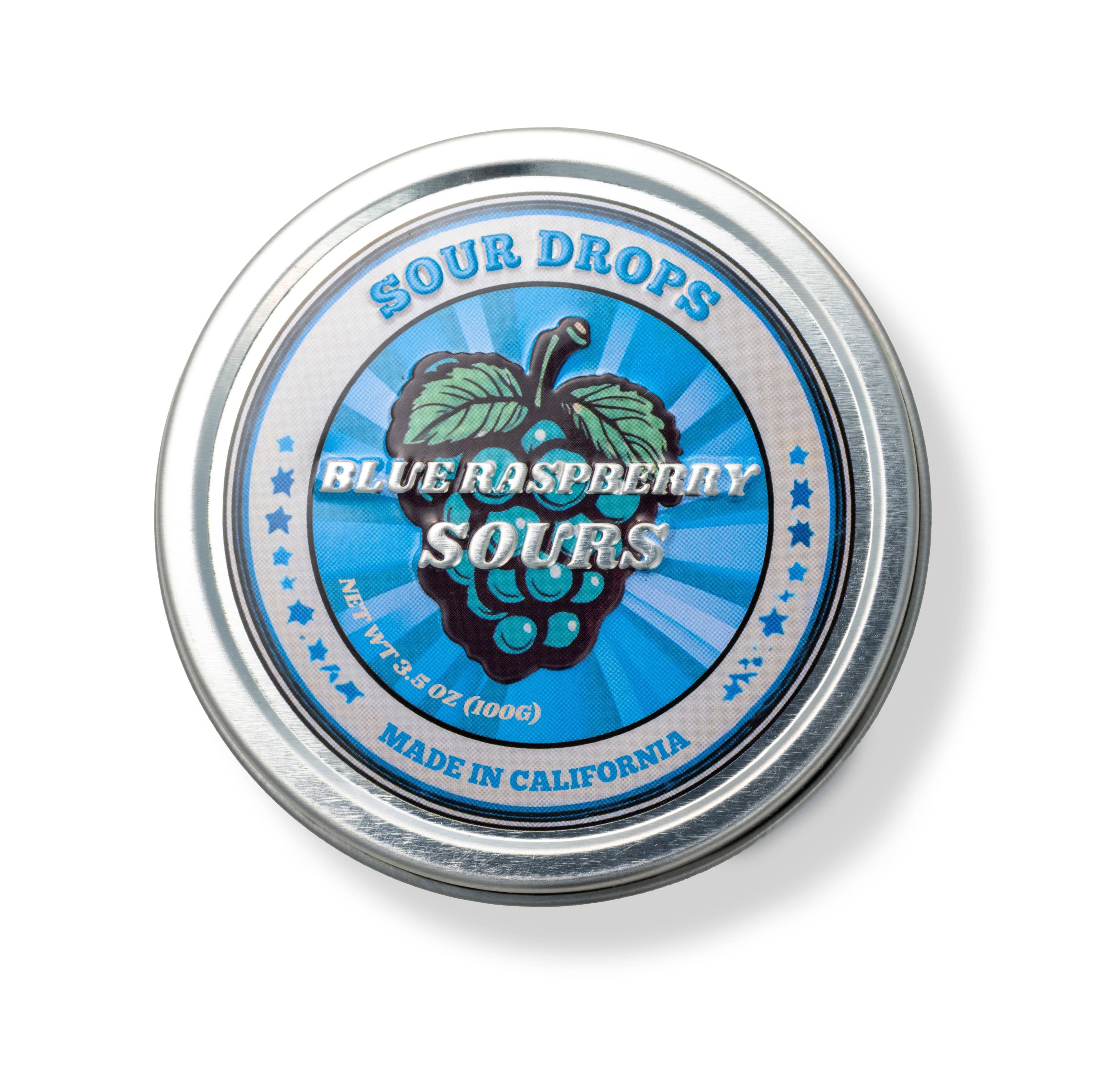 Blue Raspberry Sours: 3.5oz Dye-Free Candy Tins | Sour Drops