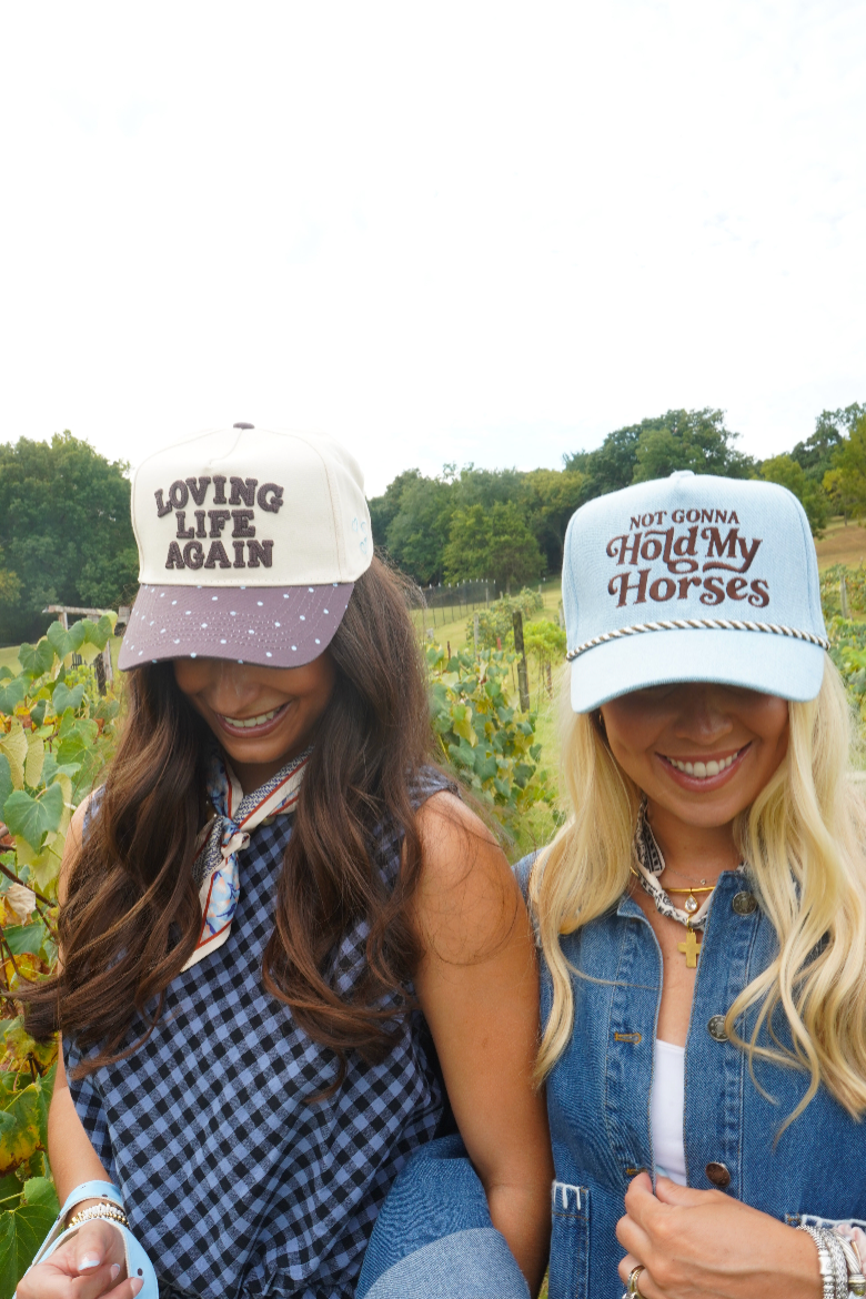 Loving Life Again - Brown & Blue Polka Dot Trucker Hat | Kenzkustomz