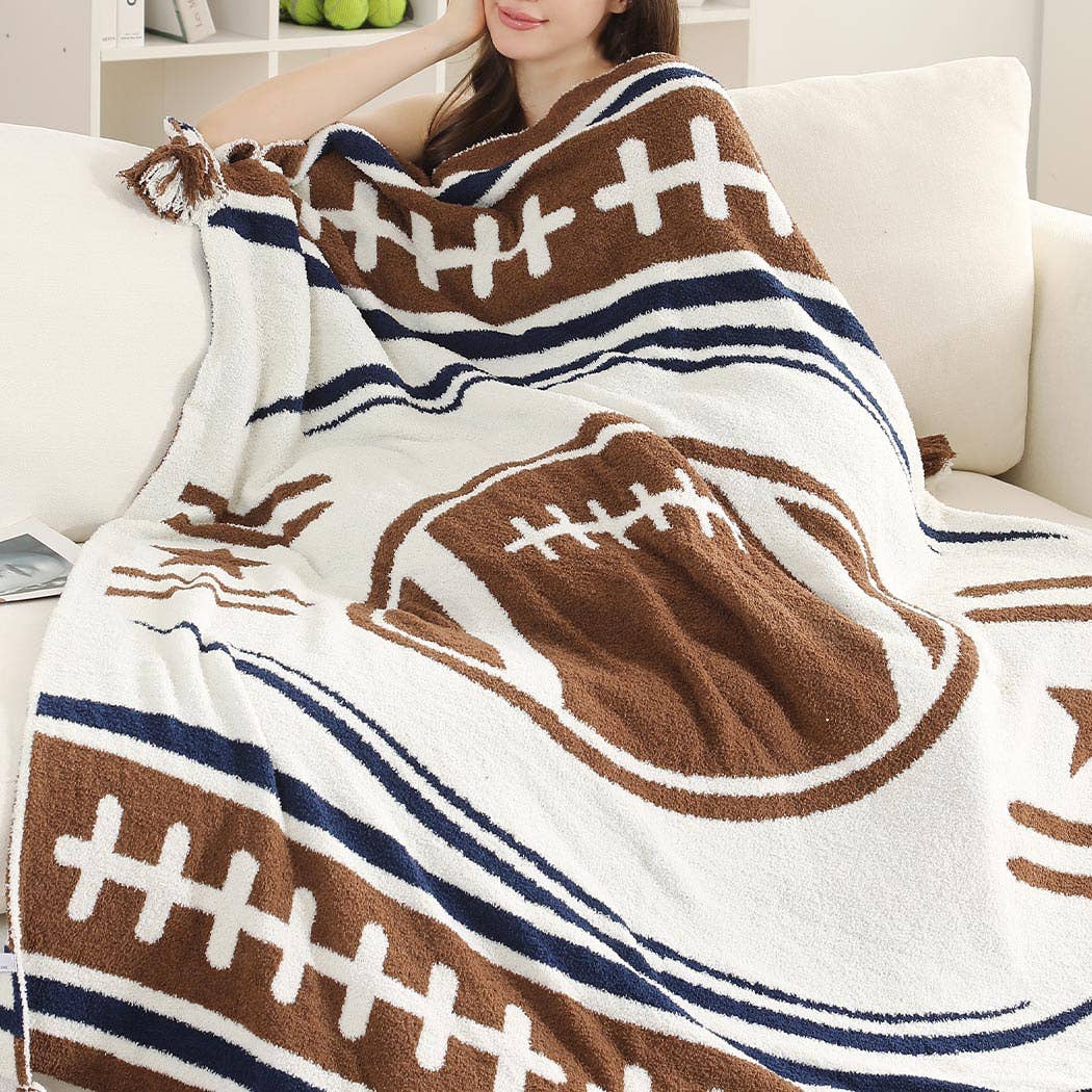 Football Pattern Throw Blanket with Tassels | Fashion City
