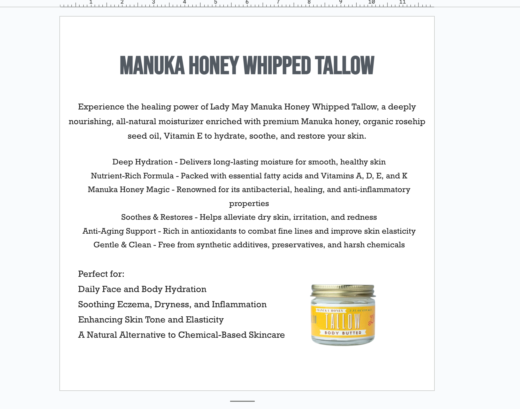 Manuka Honey & Rosehip Tallow Body Butter | Lady May Tallow