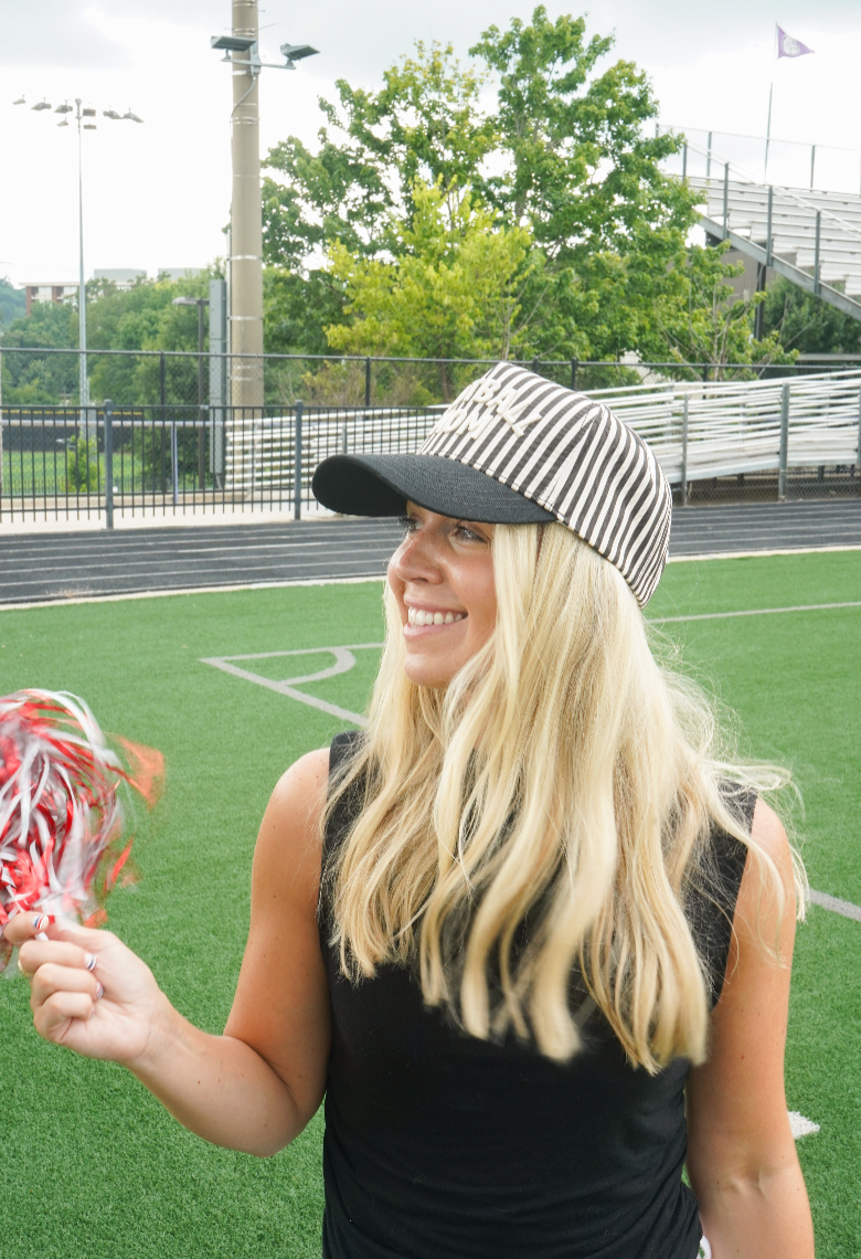 Football Mom - Black/White Stripe Hat | Kenzkustomz