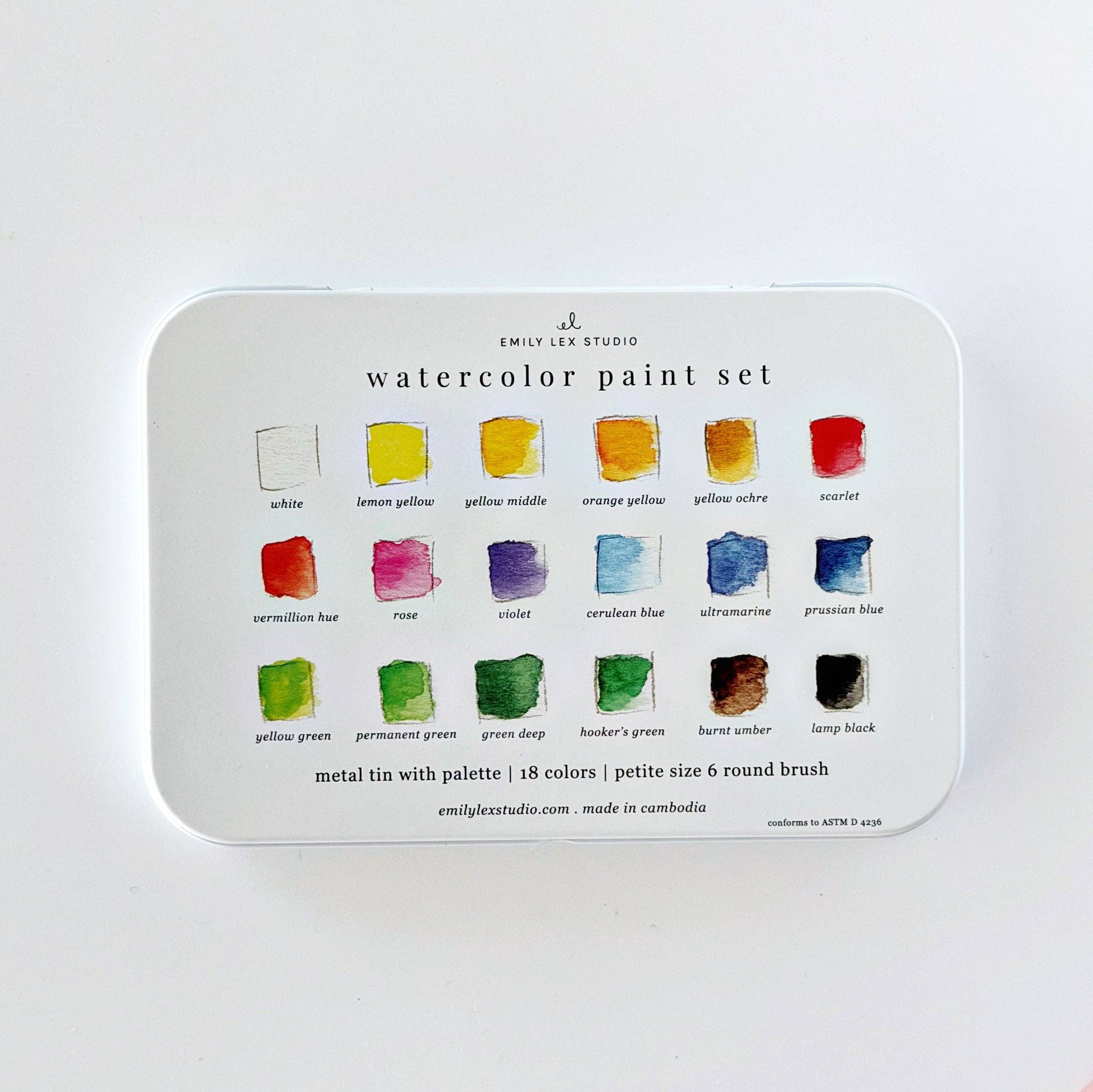 Watercolor paint set 18 colors with brush | Emily Lex Studio
