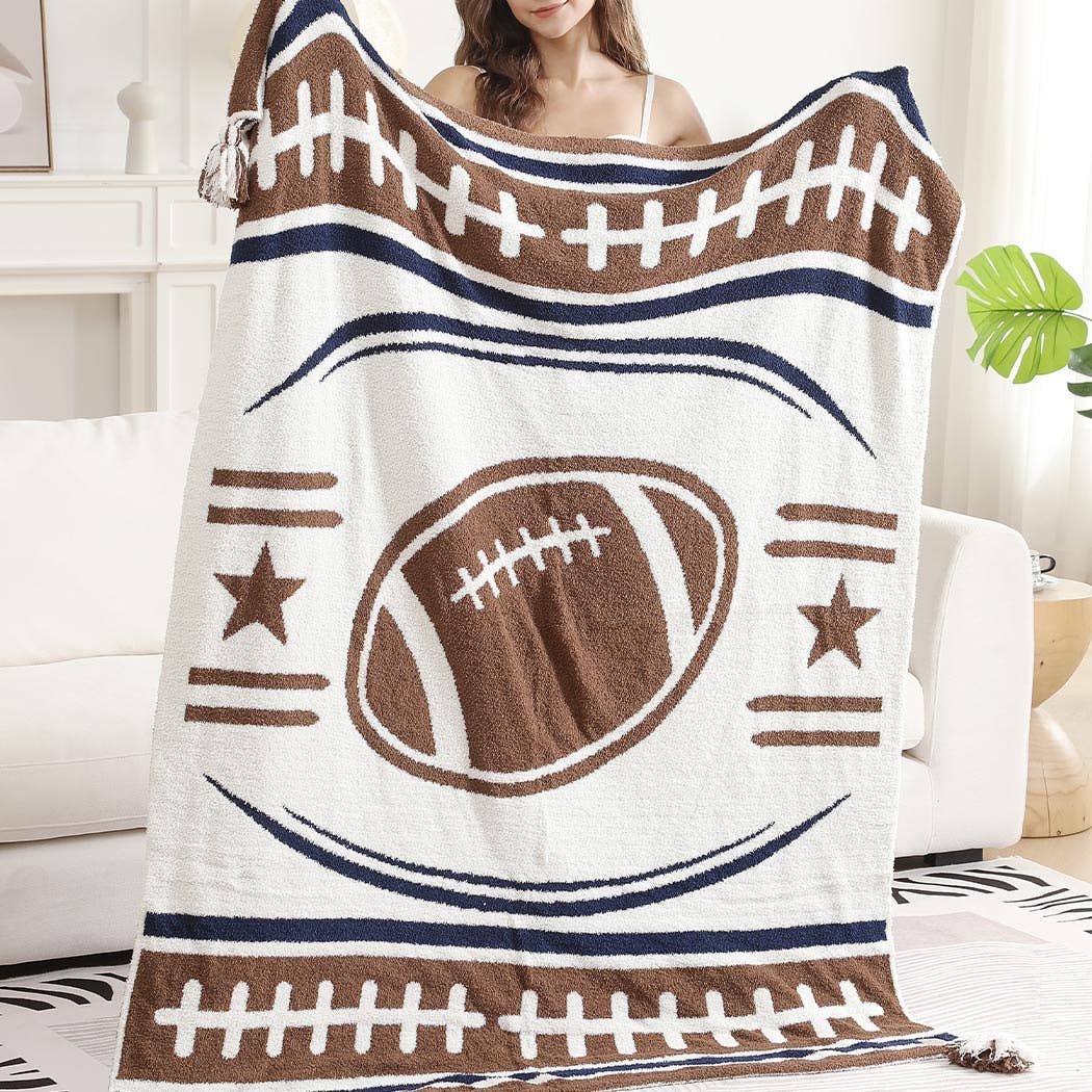 Football Pattern Throw Blanket with Tassels | Fashion City