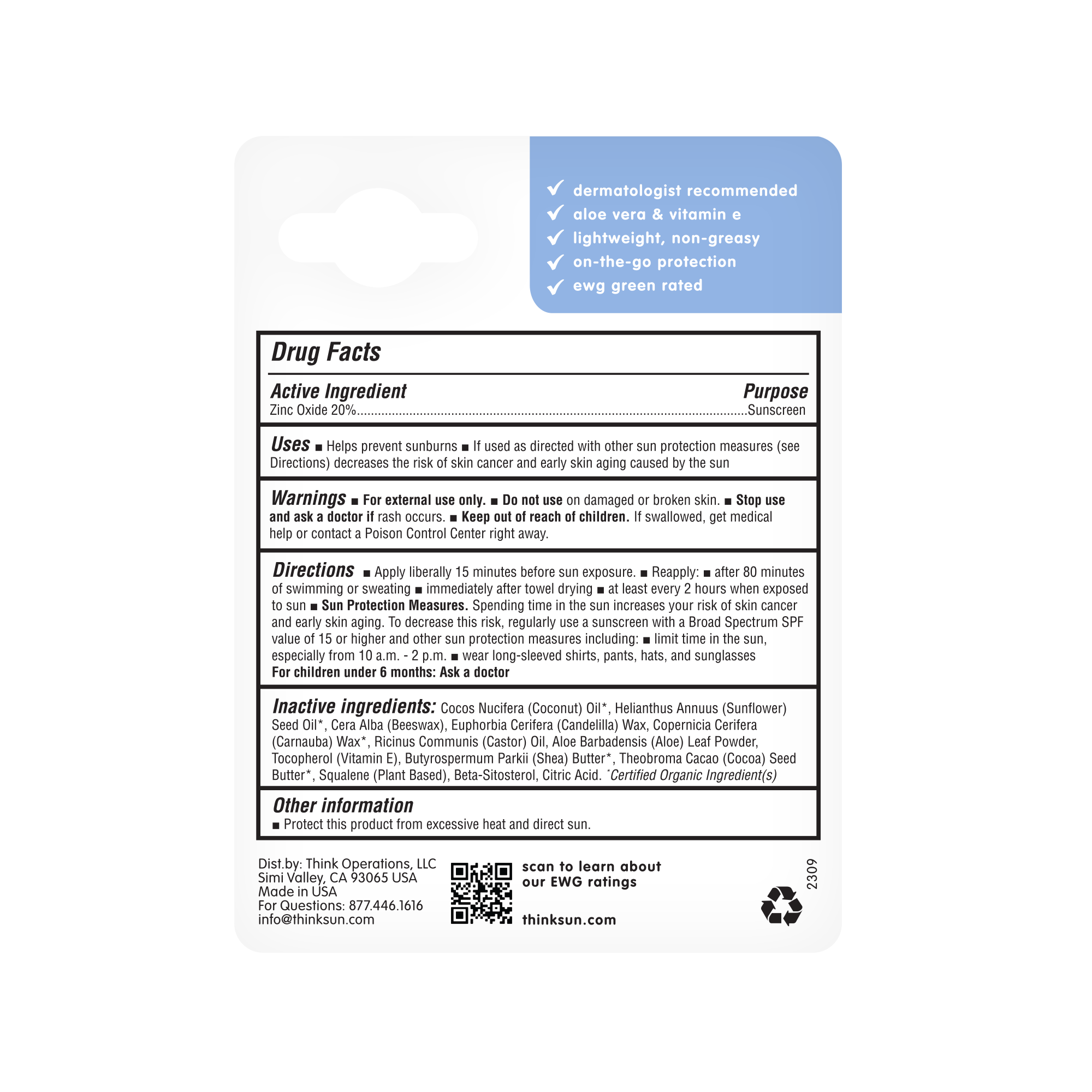 Sport SPF 30 Face & Body Sunscreen Stick | Think