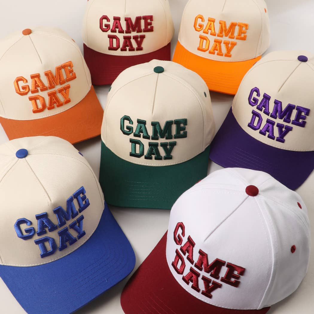 GAME DAY 3D Letter Embroidered Two-Tone Trucker Hat | Fashion City