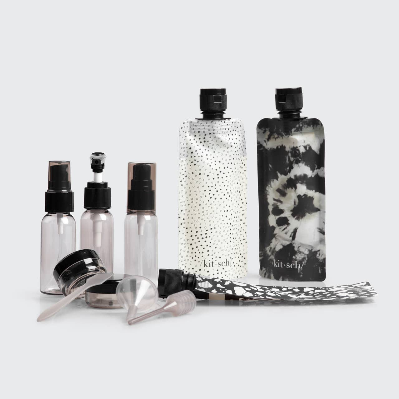 Refillable Ultimate Travel 11pc Set - Black & Ivory | Kitsch