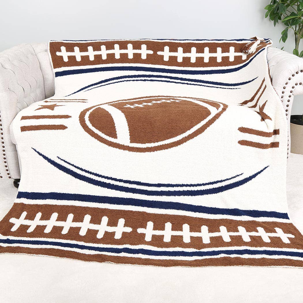 Football Pattern Throw Blanket with Tassels | Fashion City