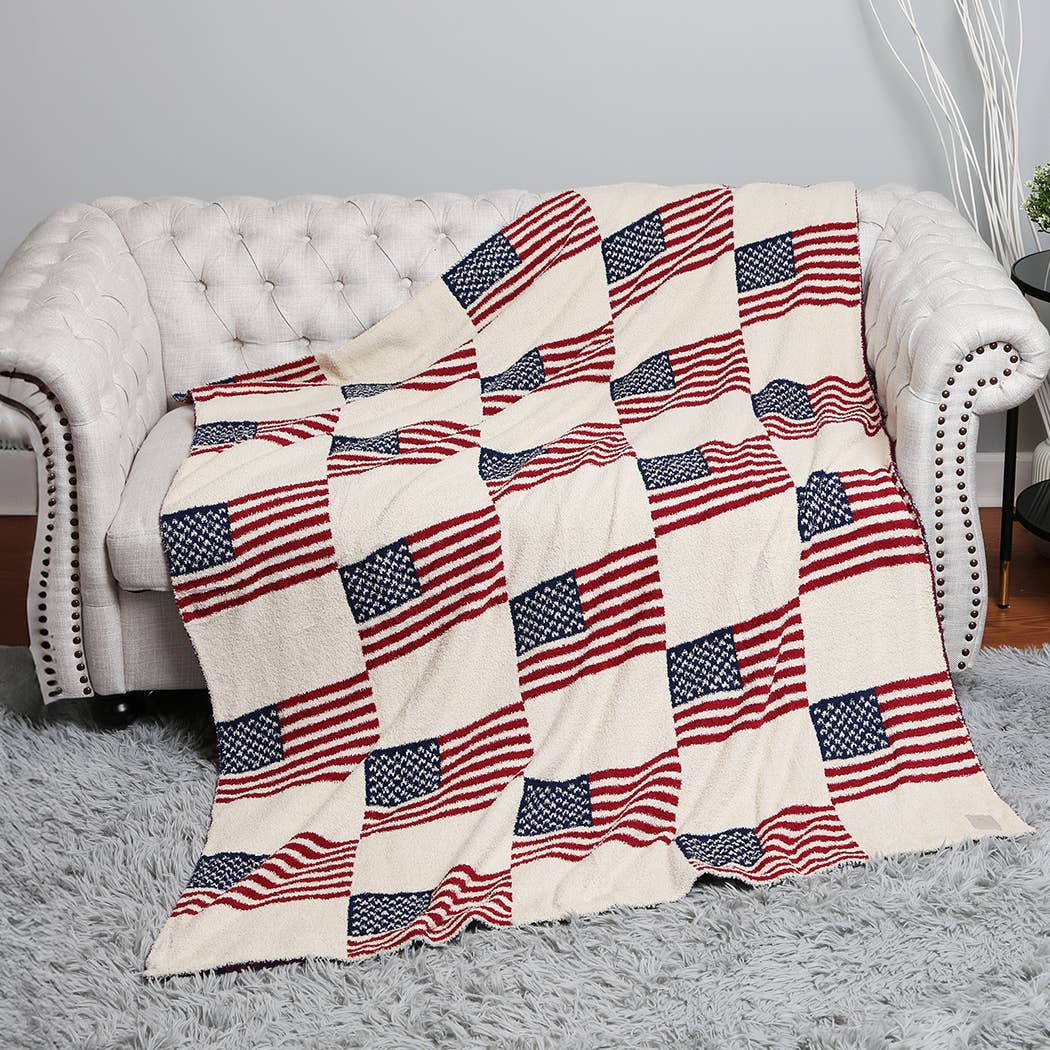 Repeating US Flag Pattern Print Soft Throw Blanket | Fashion City