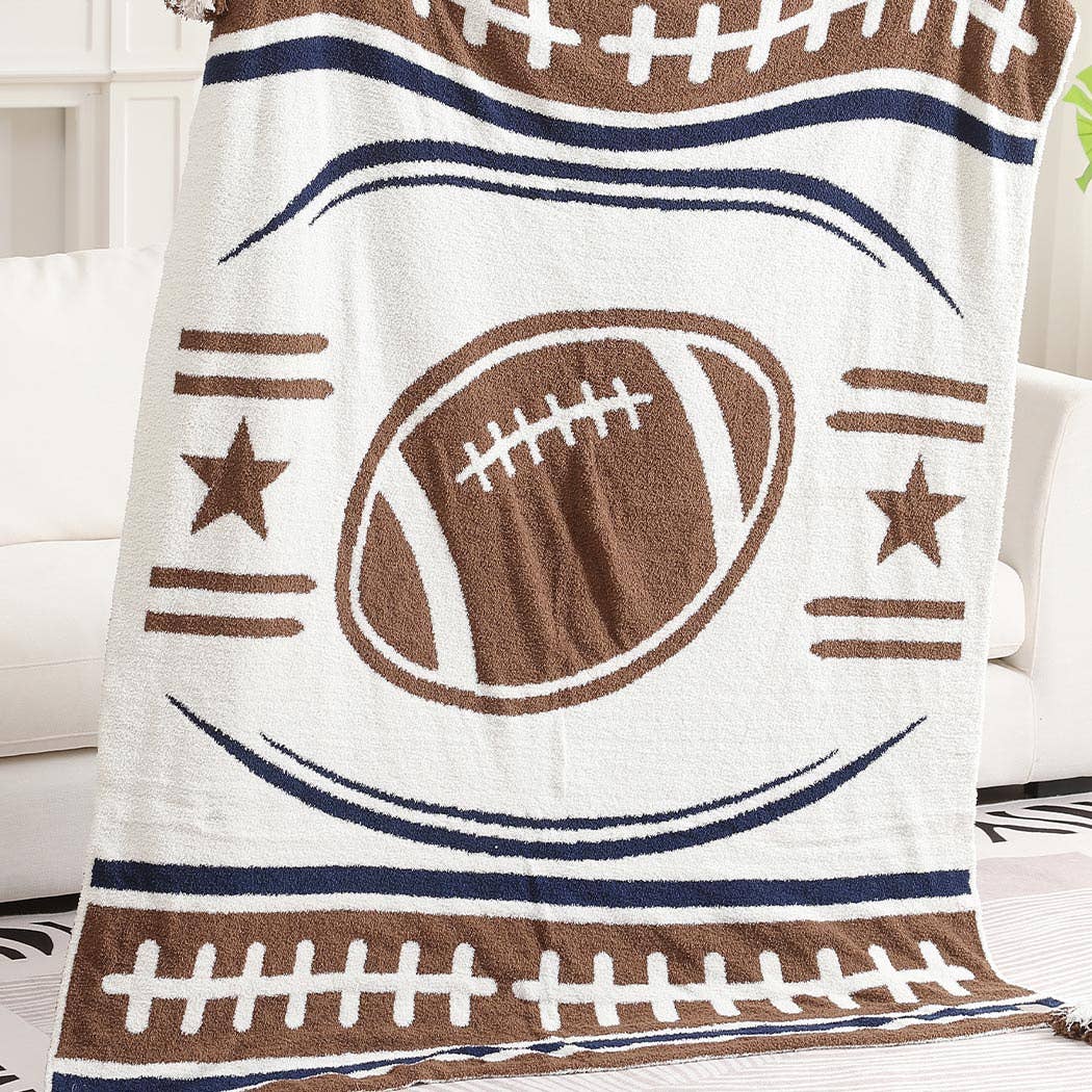 Football Pattern Throw Blanket with Tassels | Fashion City