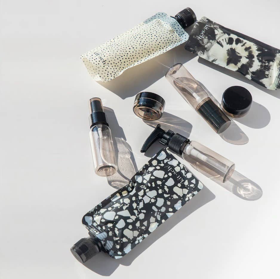 Refillable Ultimate Travel 11pc Set - Black & Ivory | Kitsch