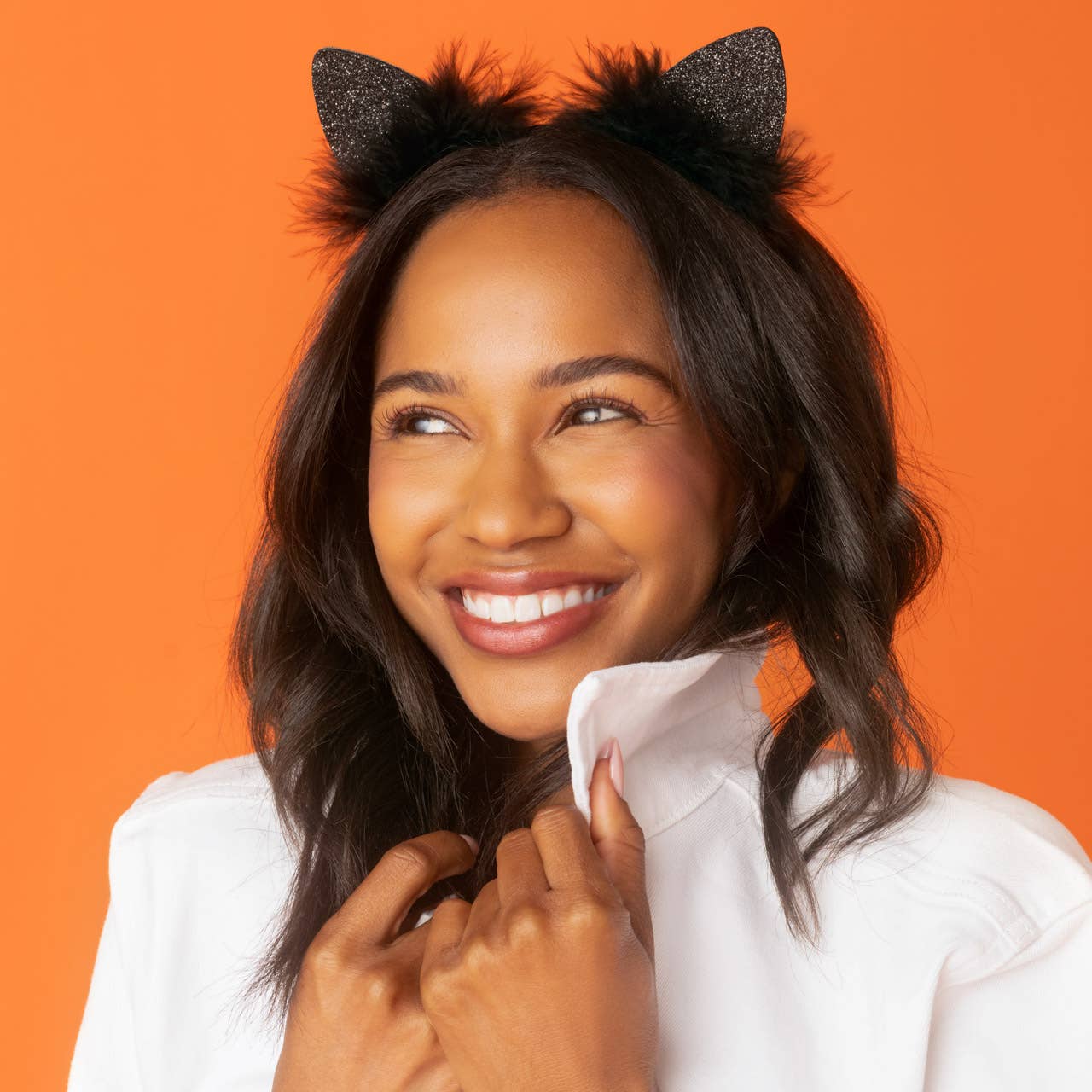 Satin Cat Ears Headband - Black Glitter | KITSCH
