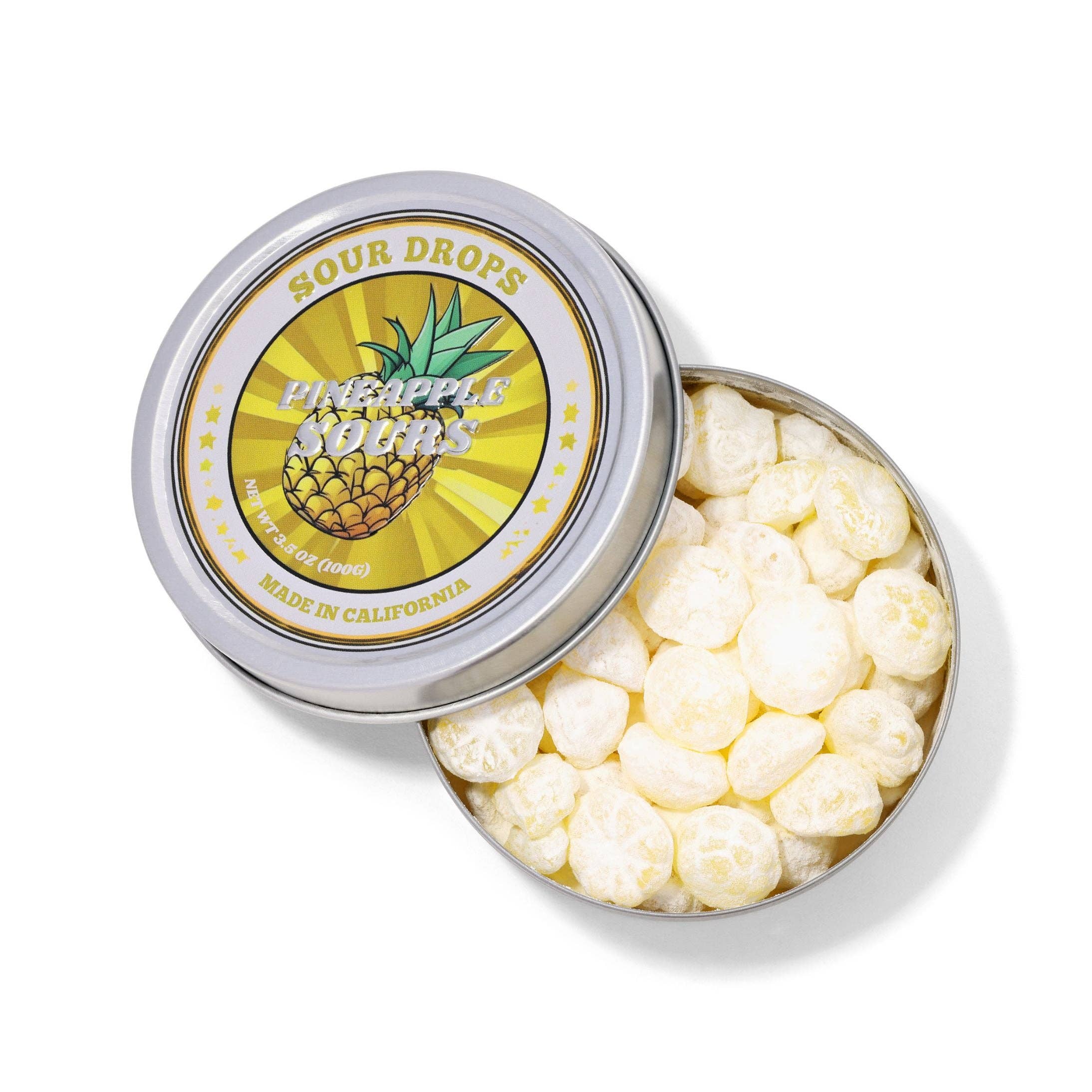 Pineapple Sours: 3.5oz Dye-Free Candy Tins | Sour Drops