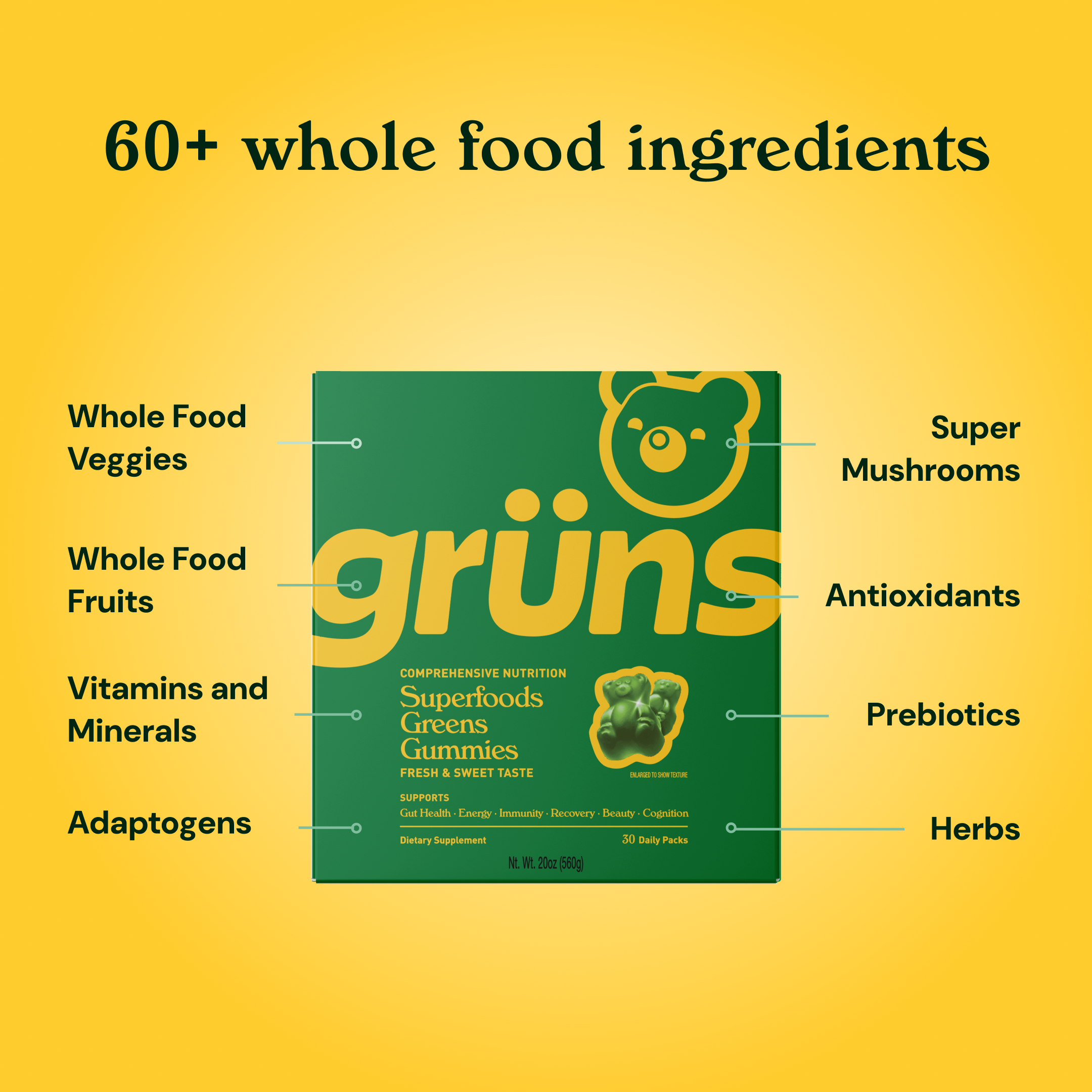 Adult Superfood Greens Gummies, 30 Servings | Grüns