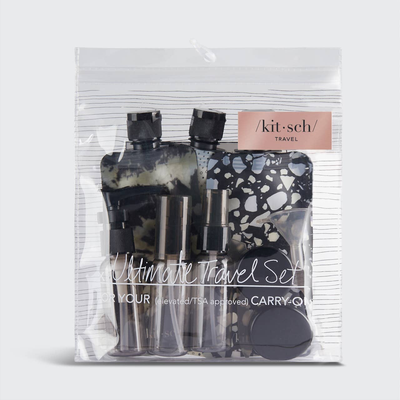 Refillable Ultimate Travel 11pc Set - Black & Ivory | Kitsch