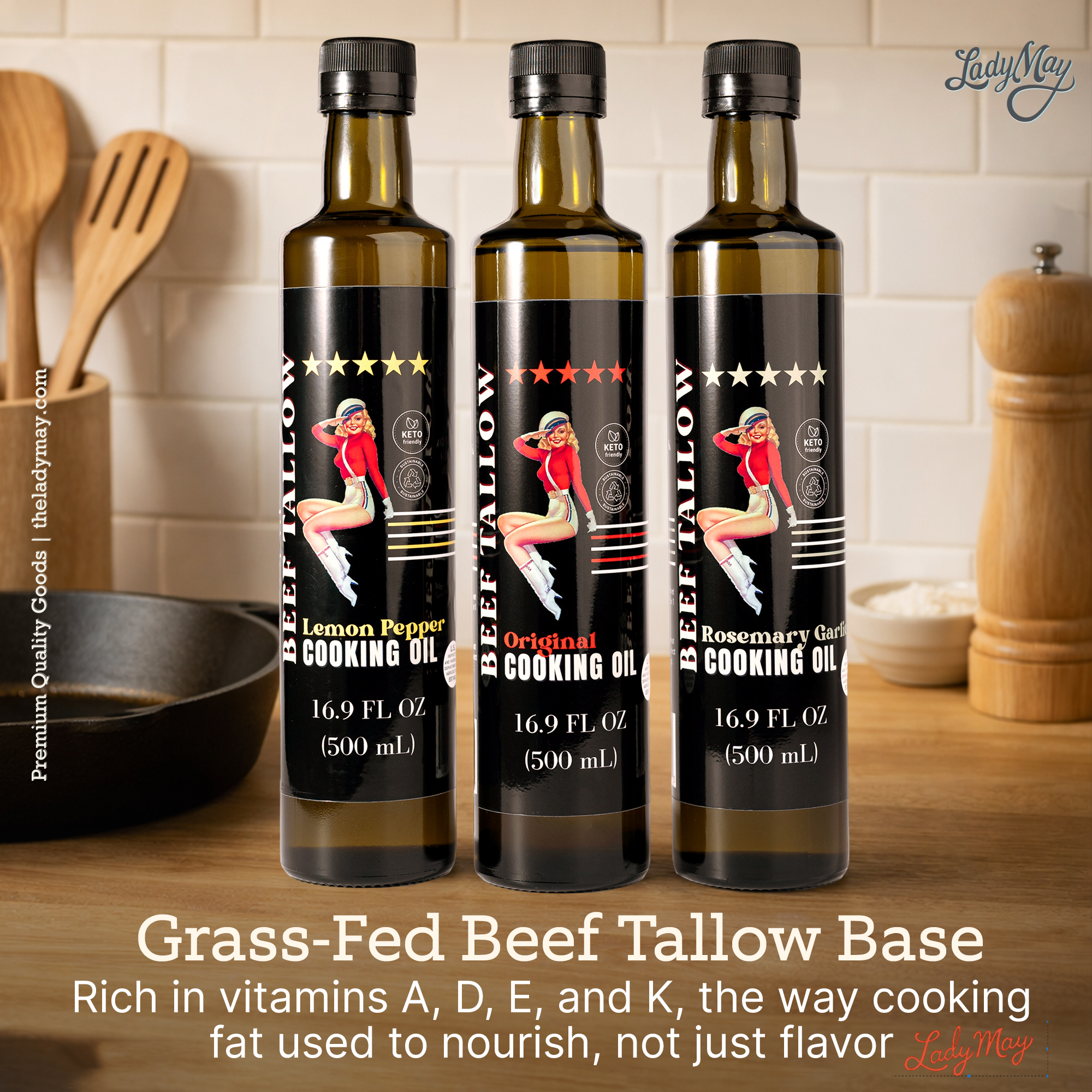 Premium Grass-Fed Beef Tallow Cooking Oil | Lady May Tallow