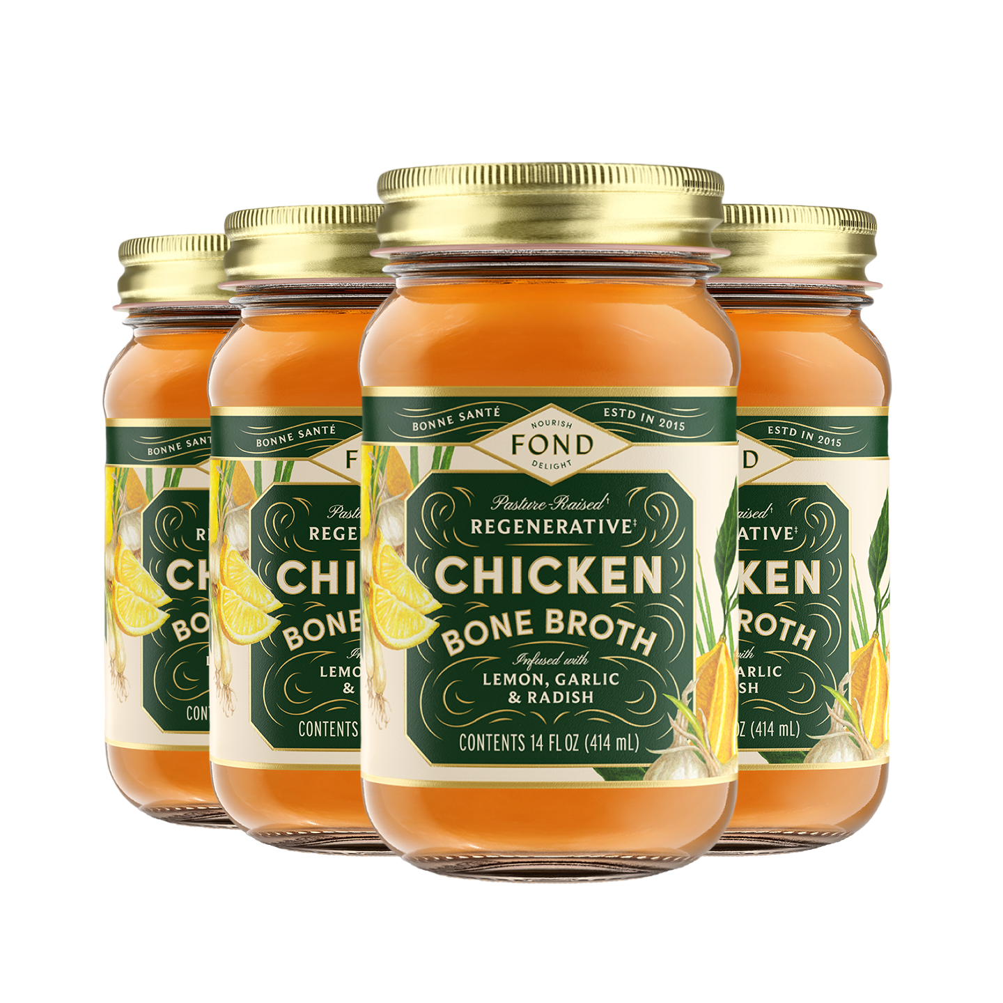Lemon & Garlic Pasture-Raised Chicken Bone Broth 14oz | Fond Regenerative
