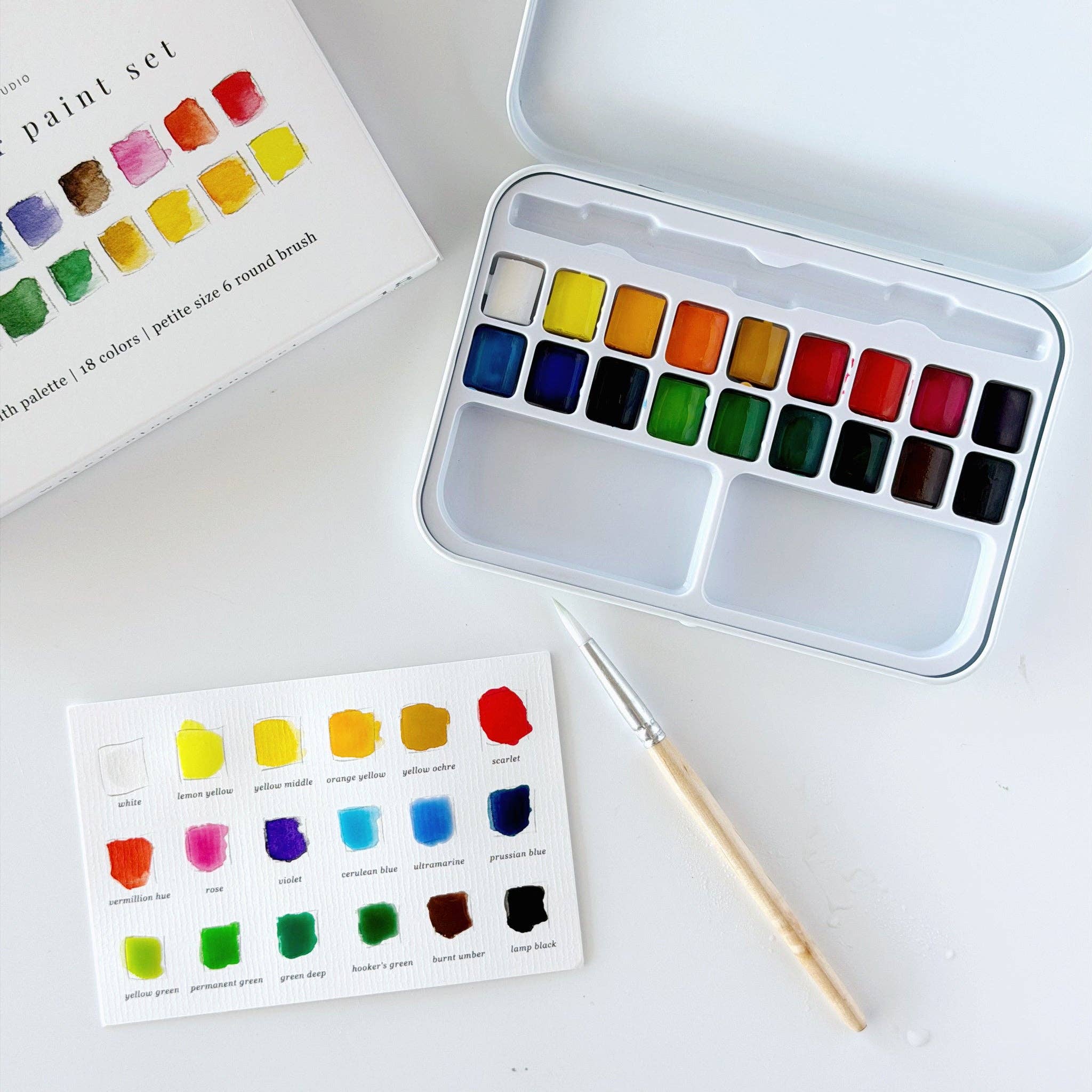 Watercolor paint set 18 colors with brush | Emily Lex Studio