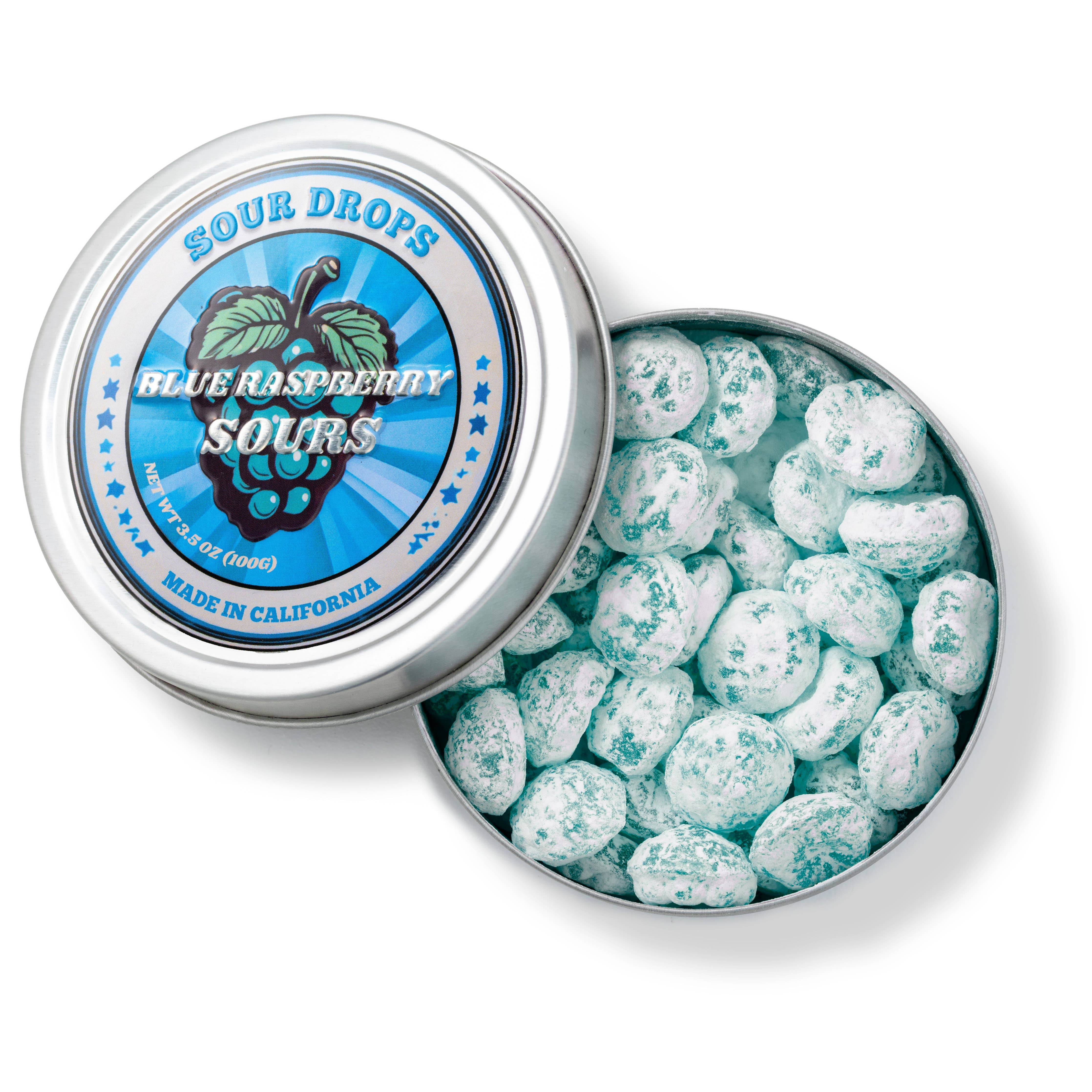Blue Raspberry Sours: 3.5oz Dye-Free Candy Tins | Sour Drops