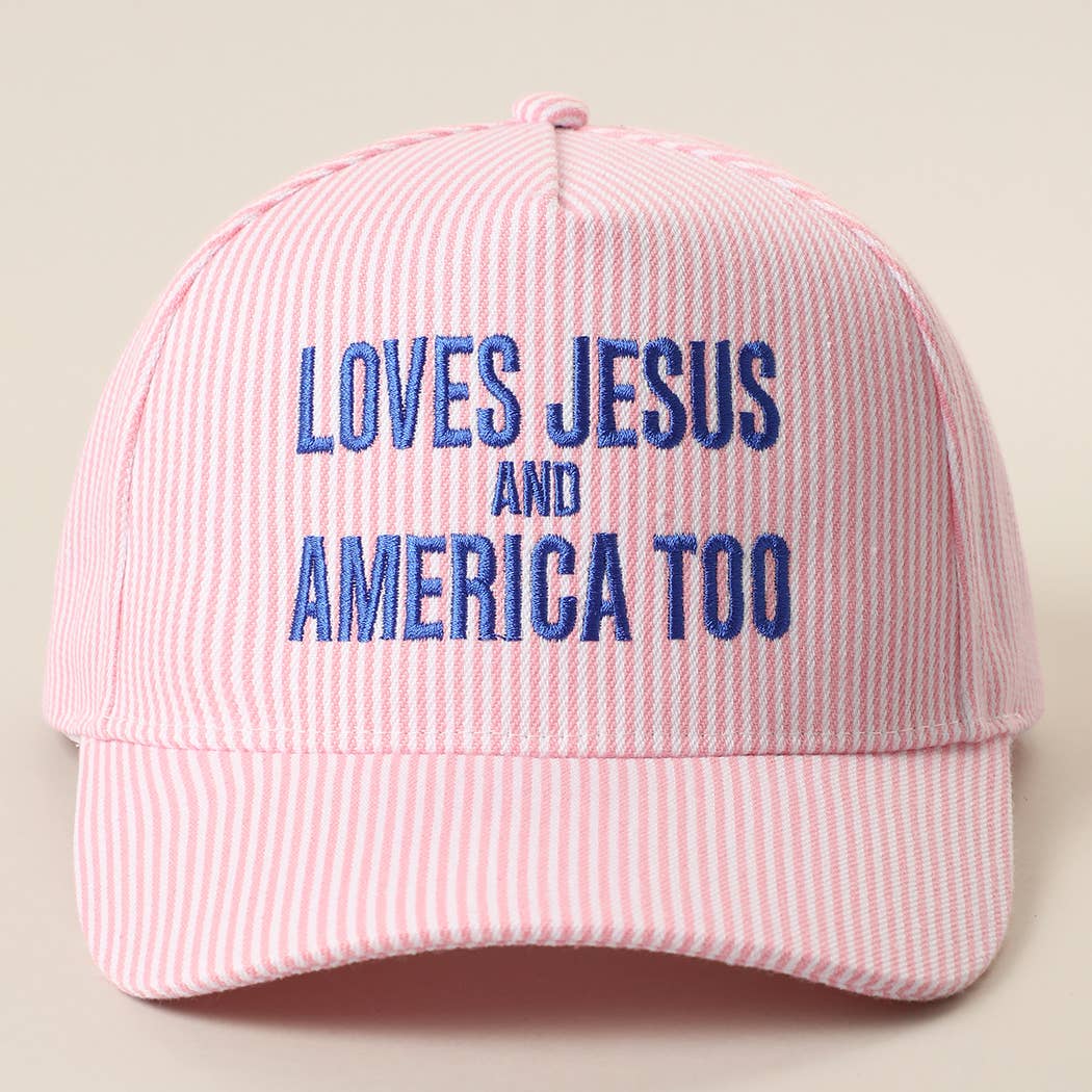 LOVES JESUS AND AMERICA TOO Embroidered Seersucker Hat | Fashion City