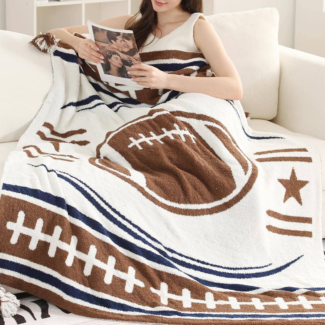 Football Pattern Throw Blanket with Tassels | Fashion City