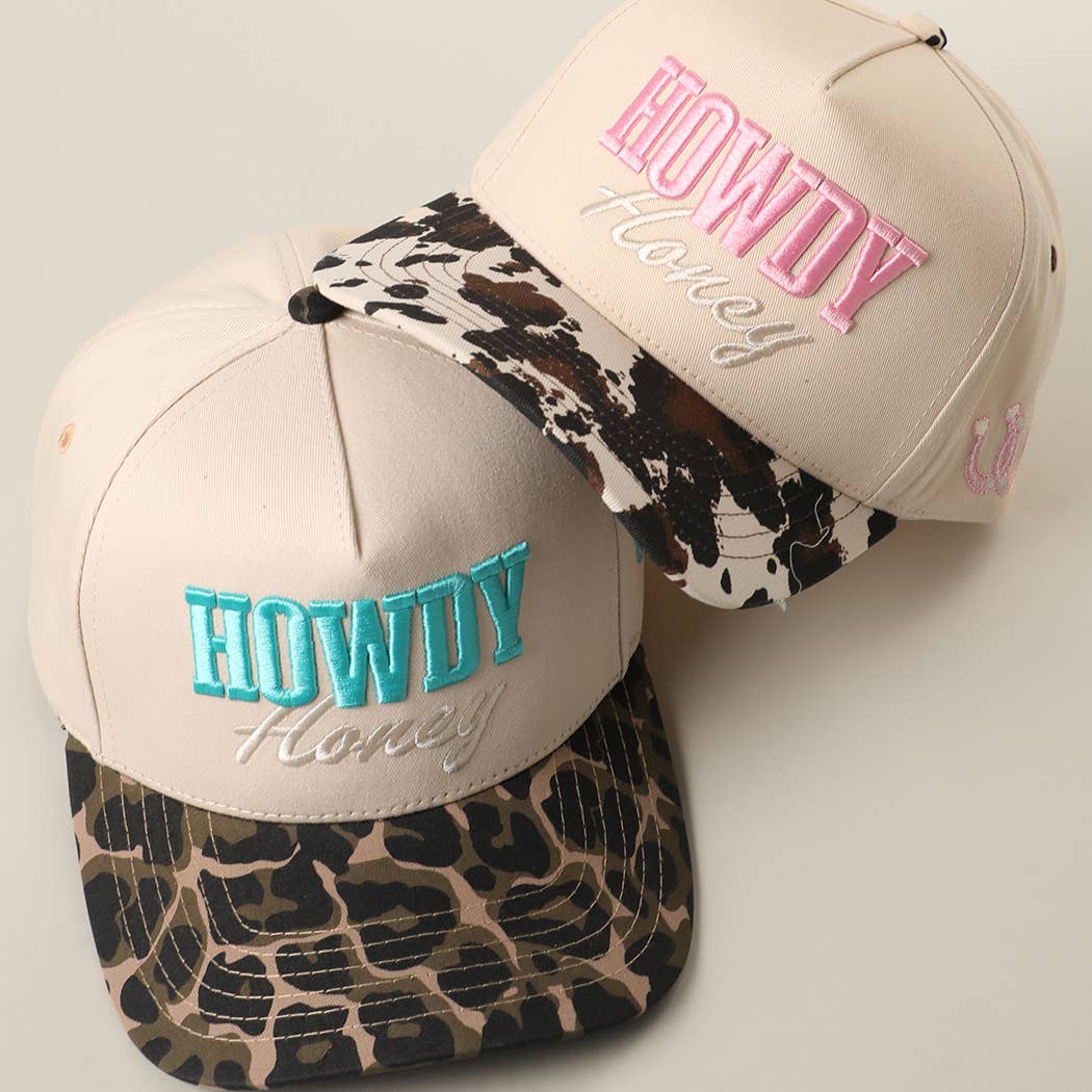 HOWDY HONEY 3D Embroidered Animal Print Brim Trucker Hat | Fashion City