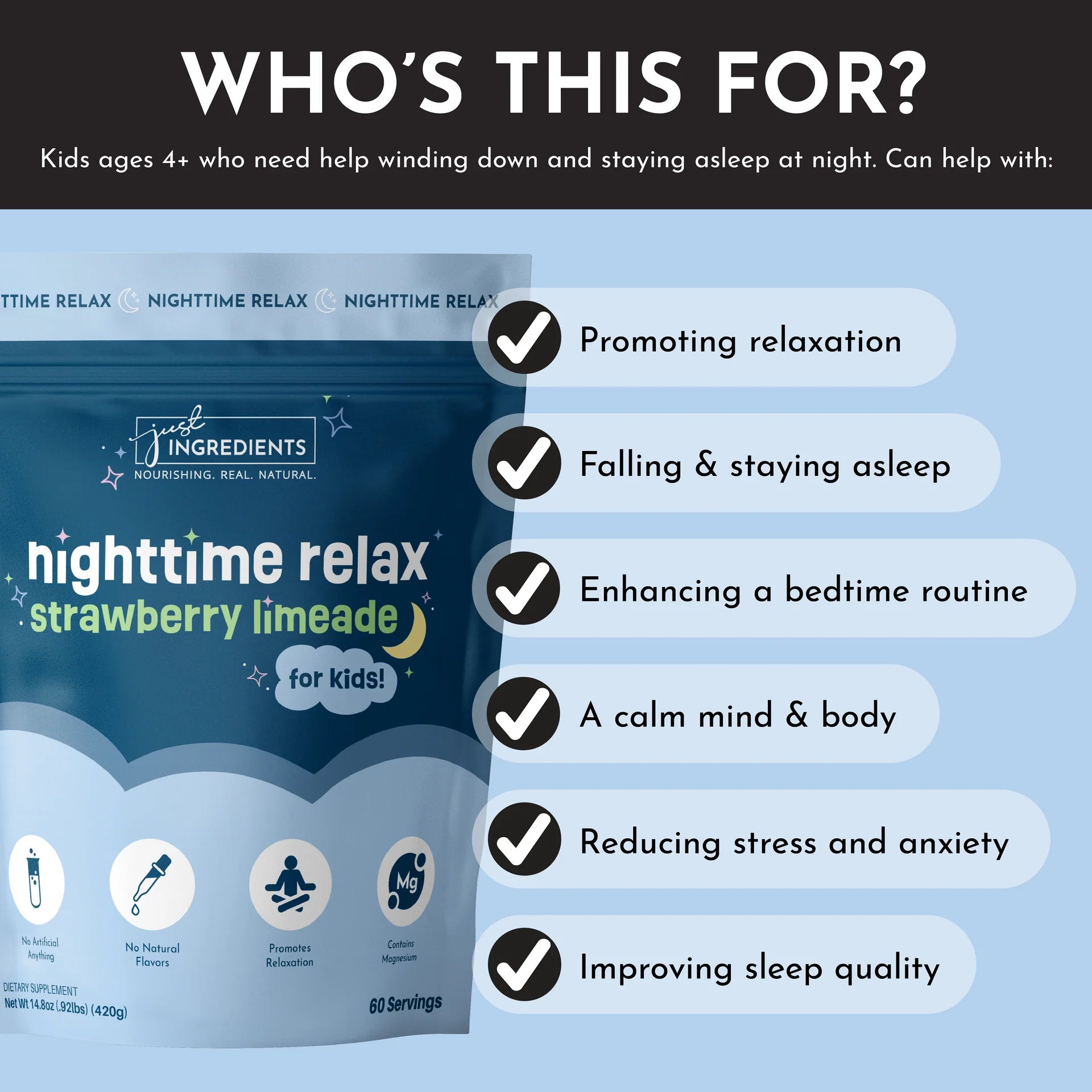 Strawberry Limeade Nighttime Relax for Kids | Just Ingredients