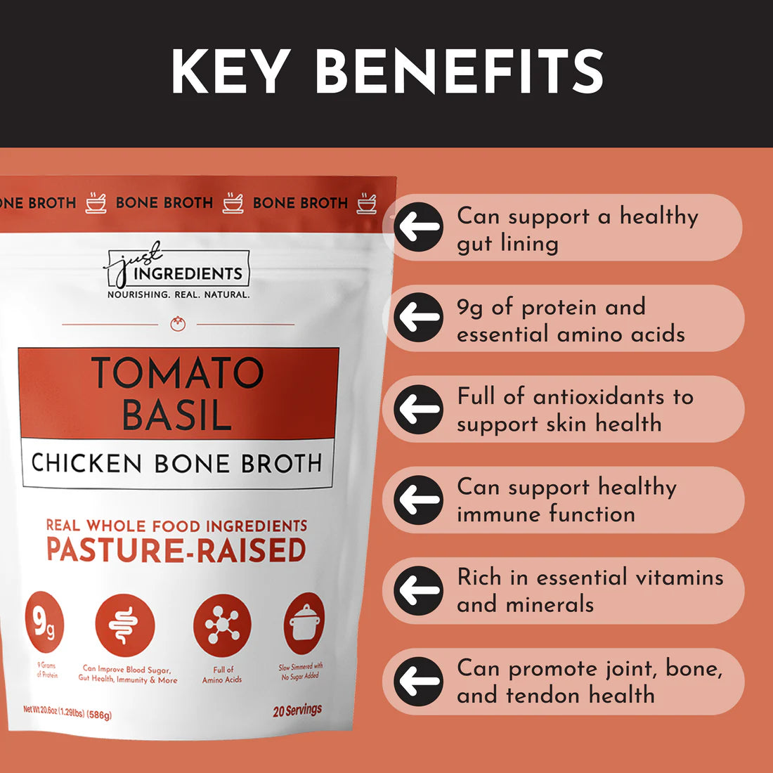 Tomato Basil Chicken Bone Broth | Just Ingredients